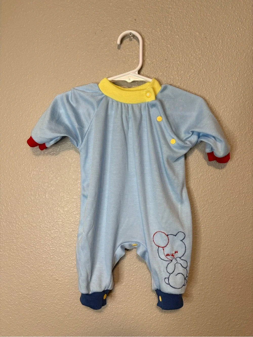 Vintage Triplets Colorblock Fleece Baby Romper Teddy Bear Small 80s 90s
